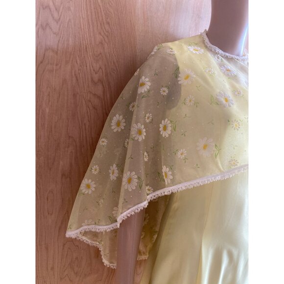 1960s Polyester Handmade Yellow Maxi Dress Sheer Floral Overlay Sz S Cottagecore - Picture 9 of 16